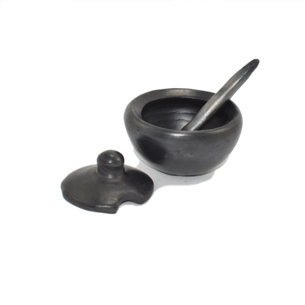 Black Clay, La Chamba Small Covered Salsa Dish