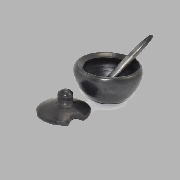 Black Clay, La Chamba Small Covered Salsa Dish