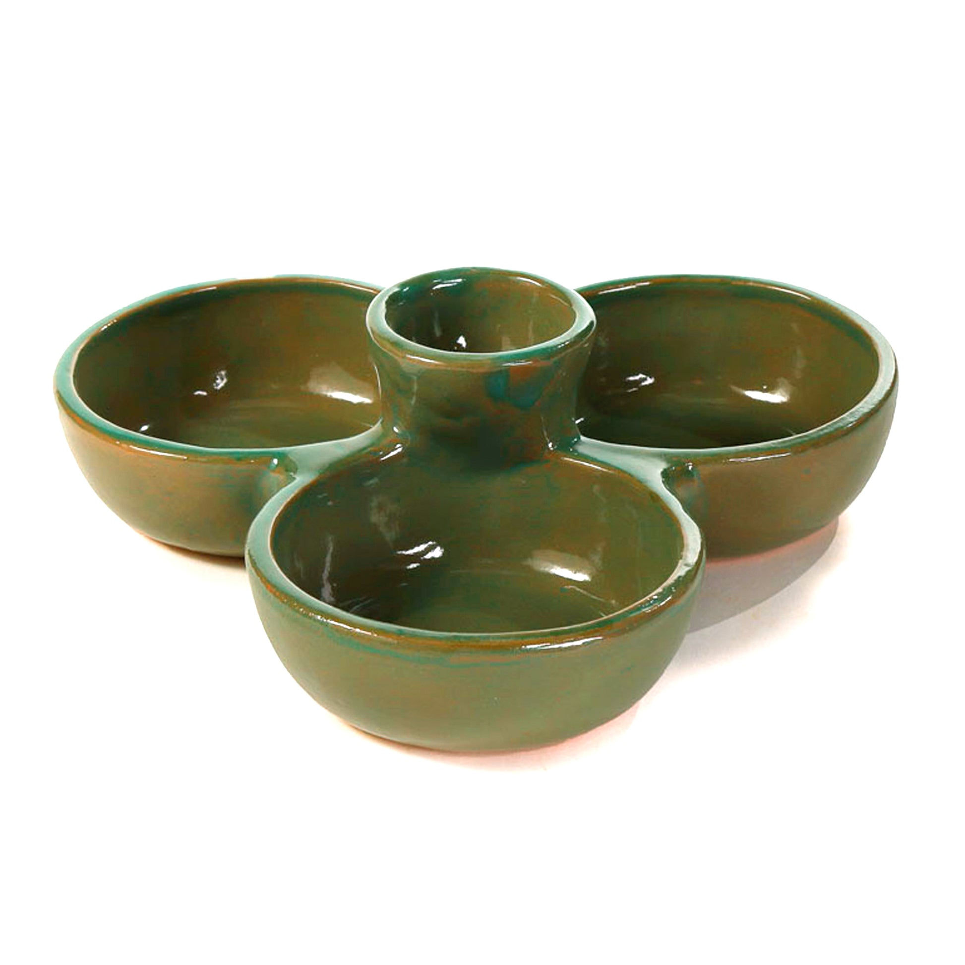 Mexican Clay Triple Bowl Appetizer Plate