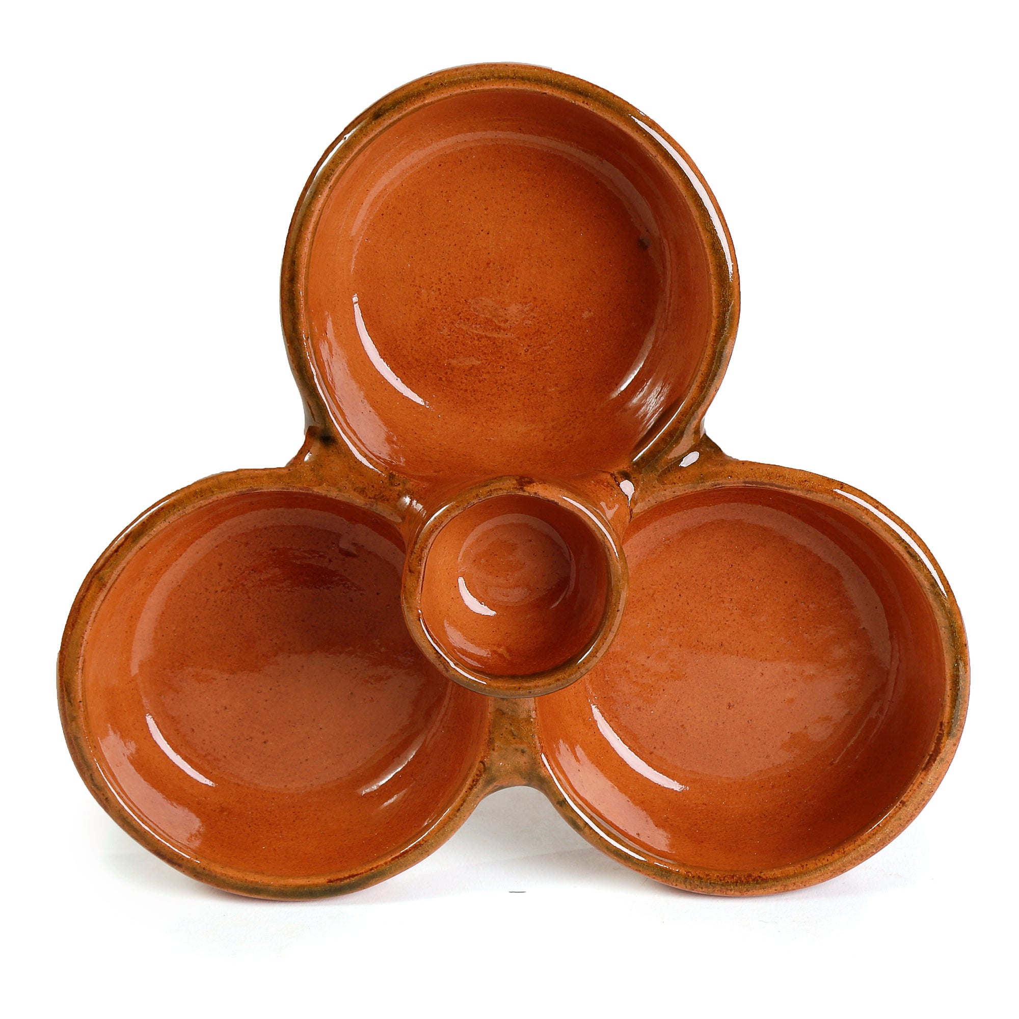 Mexican Clay Triple Bowl Appetizer Plate