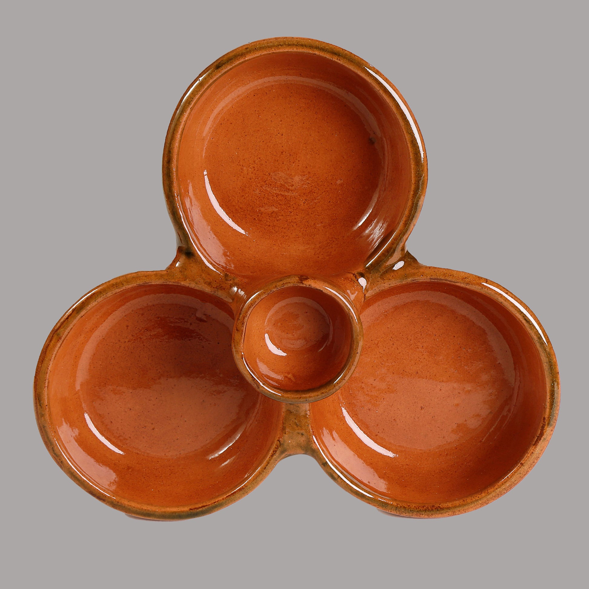 Mexican Clay Triple Bowl Appetizer Plate