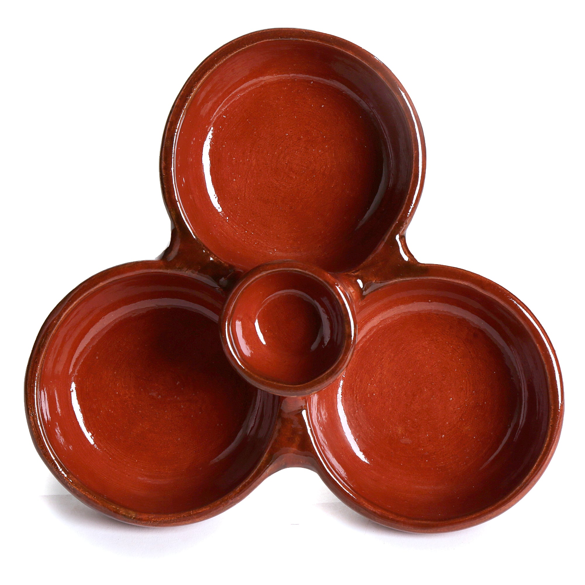 Mexican Clay Triple Bowl Appetizer Plate
