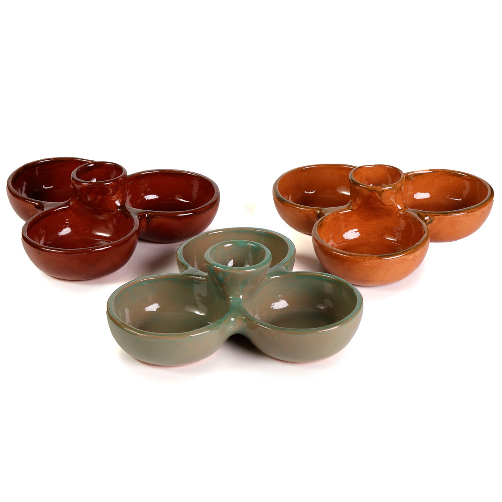 Mexican Clay Triple Bowl Appetizer Plate